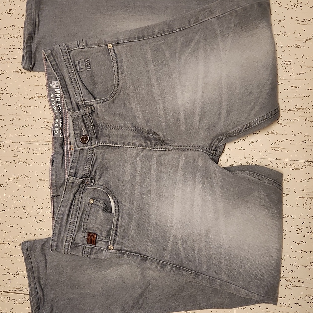 G-Star Raw Gray Washed Straight Slim Tapered Leg Denim Jeans
